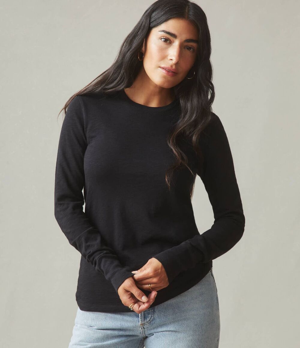 American Giant Shirt Womens XS Black Premium Slub Long Sleeve Crew Neck Tee NEW